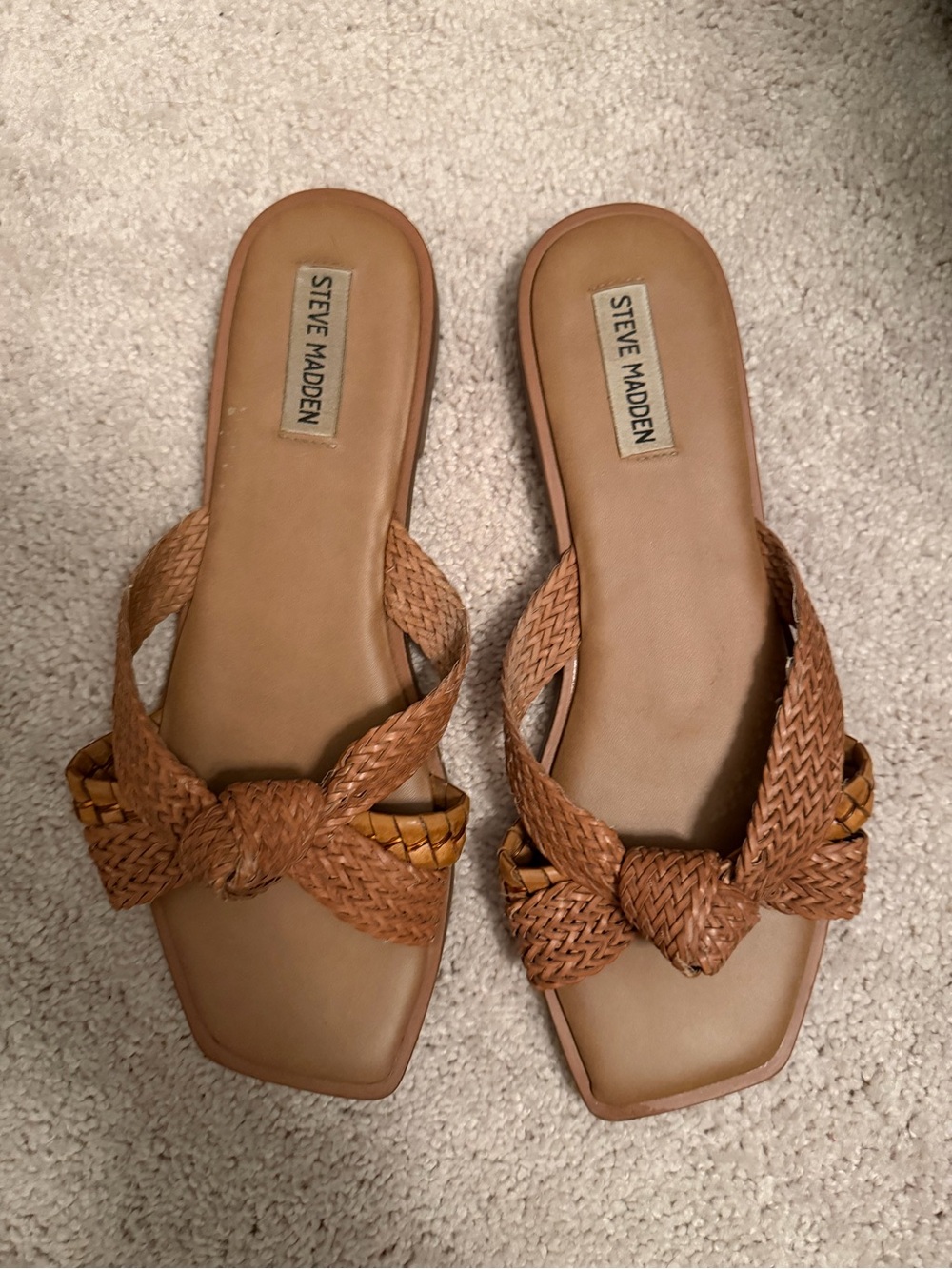 Steve Madden Tan Braided Knot Slide Sandals